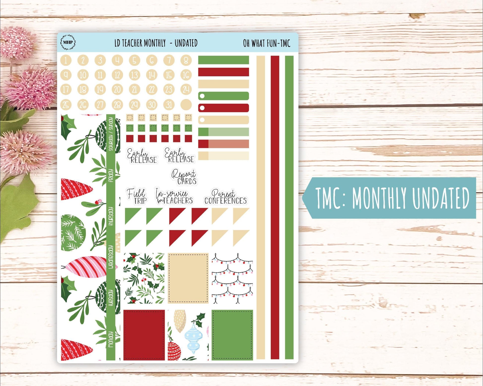 DECEMBER Stickers for The Valerie Laurel Denise Planner (Formerly Teacher Planner) "Oh What Fun" || TOWF
