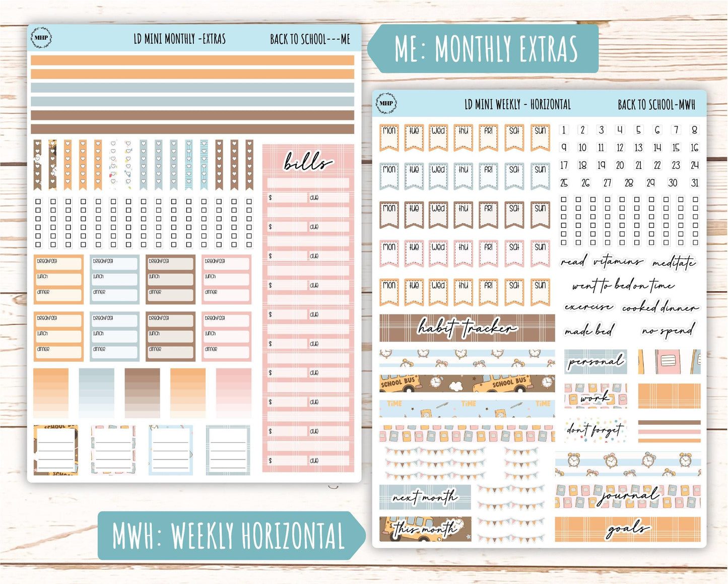 September Stickers for Small Horizontal & Vertical Laurel Denise Planners. (Formerly Mini Planner) "Back to School" || MBTS