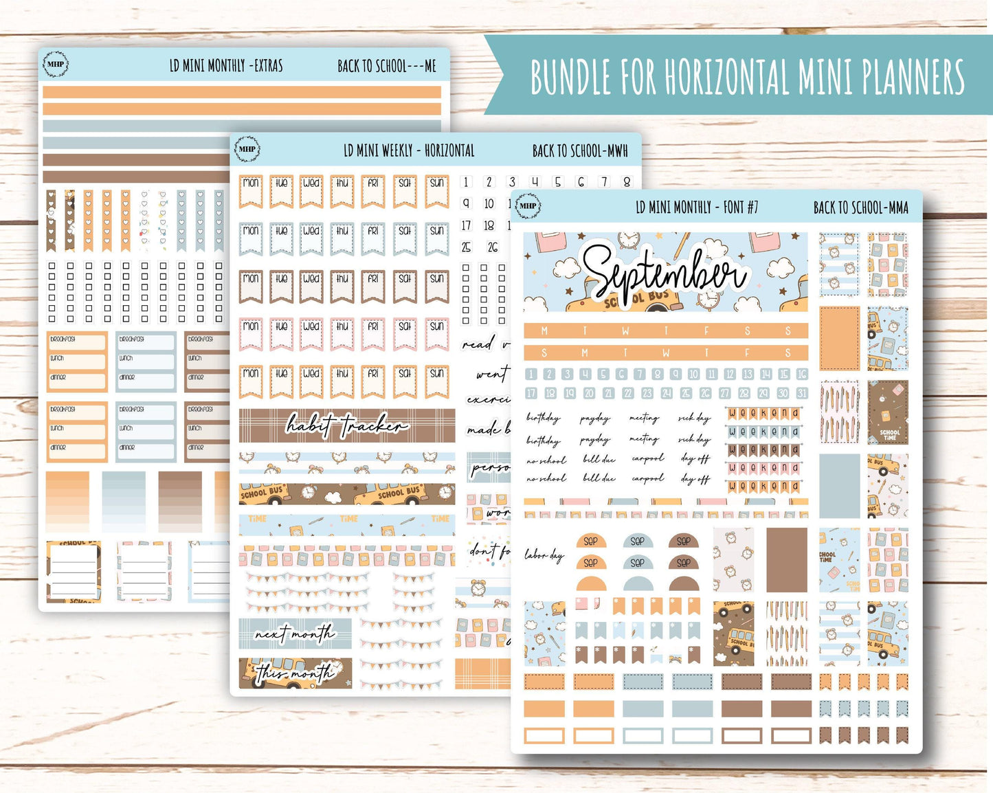 September Stickers for Small Horizontal & Vertical Laurel Denise Planners. (Formerly Mini Planner) "Back to School" || MBTS