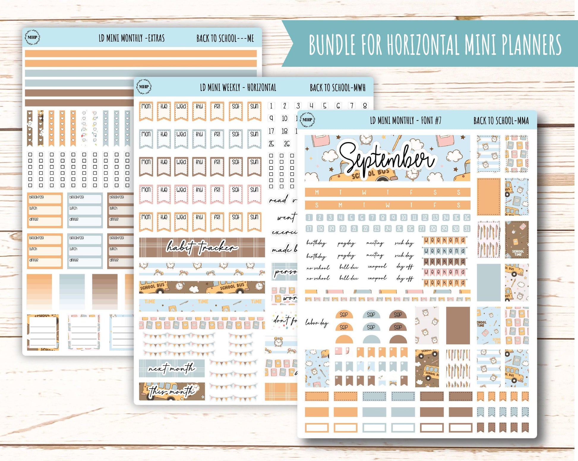 September Stickers for Small Horizontal & Vertical Laurel Denise Planners. (Formerly Mini Planner) "Back to School" || MBTS