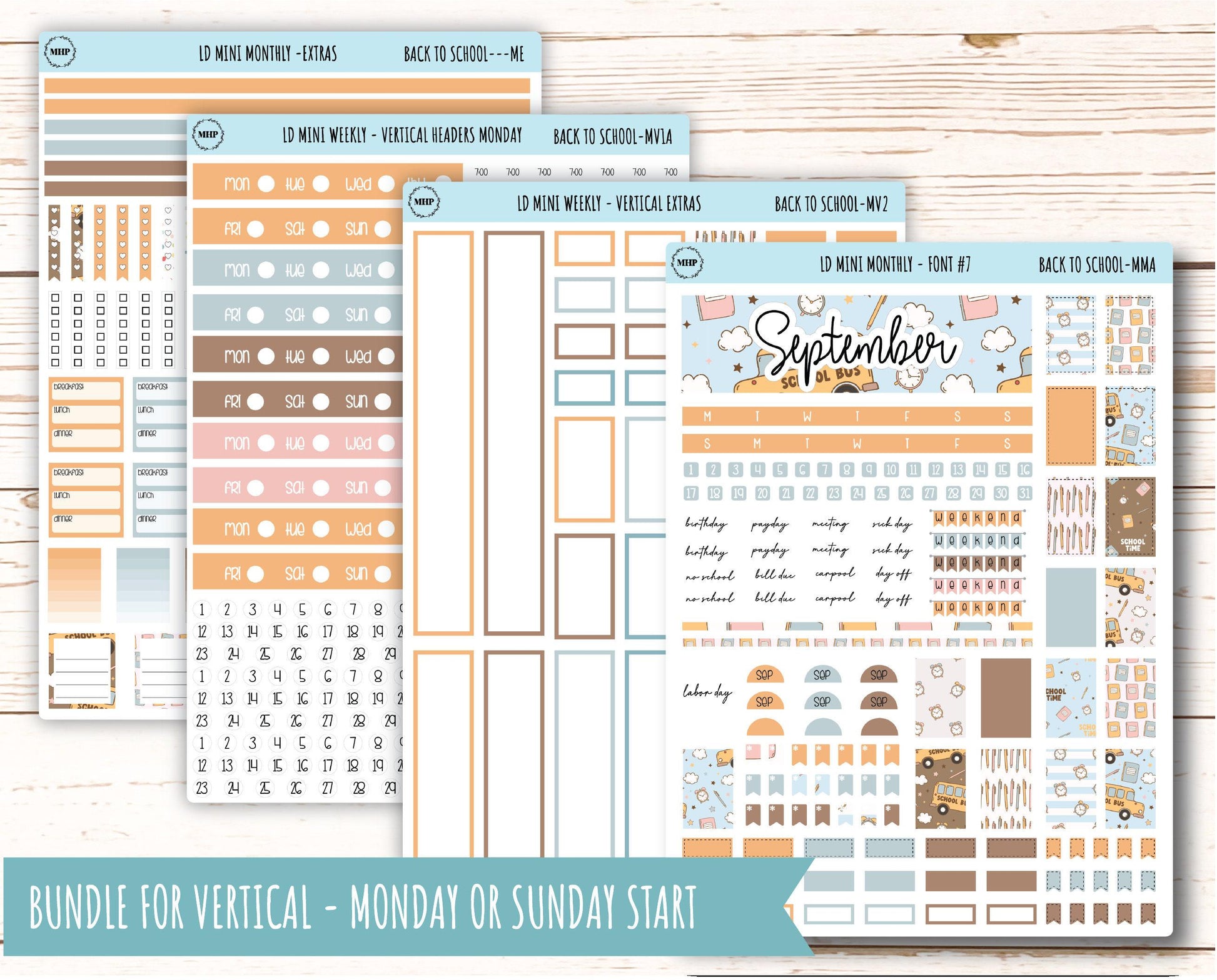September Stickers for Small Horizontal & Vertical Laurel Denise Planners. (Formerly Mini Planner) "Back to School" || MBTS