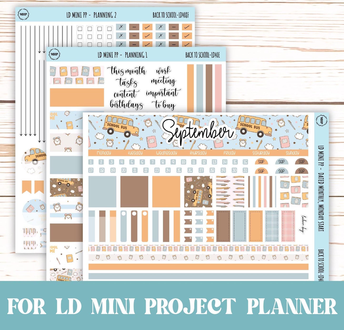 SEPTEMBER Stickers for The Rose Small Laurel Denise Planner (Formerly Mini Project Planner) "Back to School" || LD408BTS