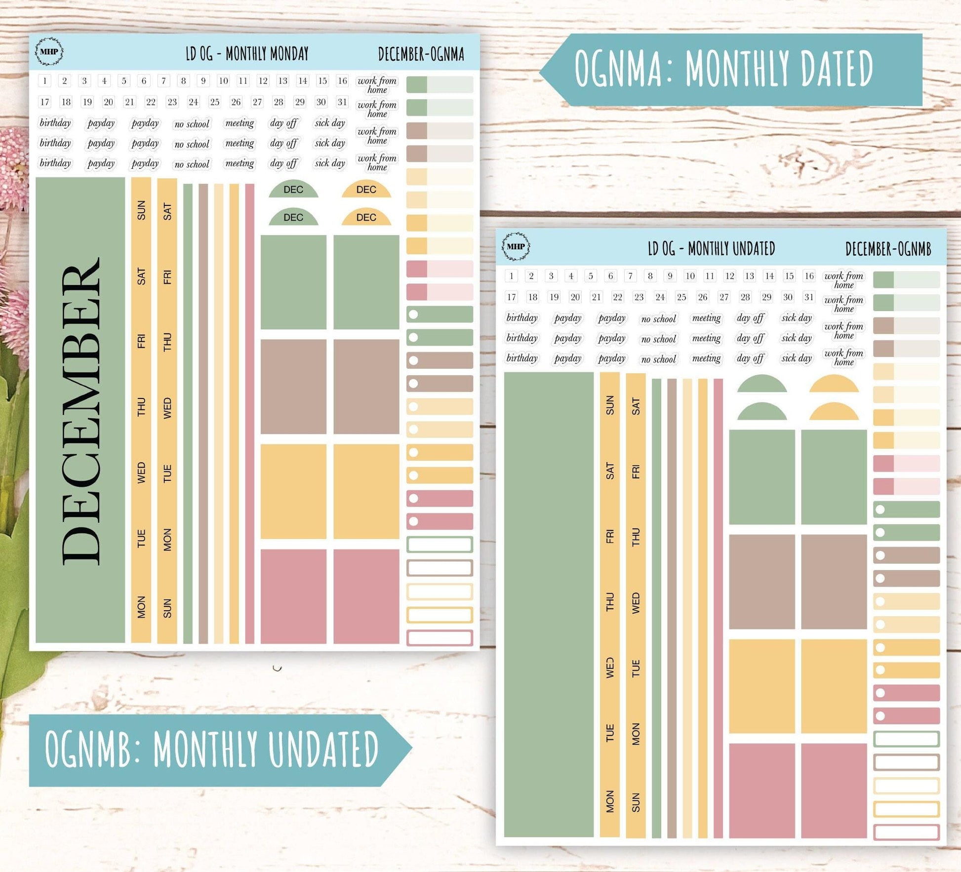 Neutral Color Stickers for Large size Horizontal & Vertical Laurel Denise Planner. (Formerly Original or Standar Size) DECEMBER || OGNDEC