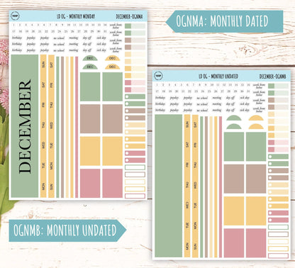 Neutral Color Stickers for Large size Horizontal & Vertical Laurel Denise Planner. (Formerly Original or Standar Size) DECEMBER || OGNDEC