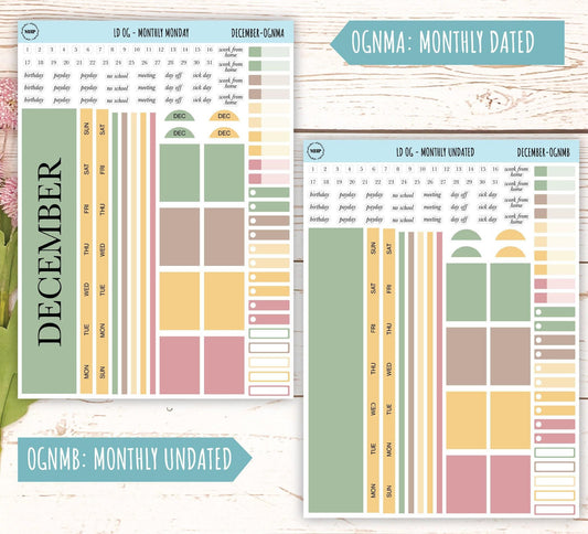 Neutral Color Stickers for Large size Horizontal & Vertical Laurel Denise Planner. (Formerly Original or Standar Size) DECEMBER || OGNDEC
