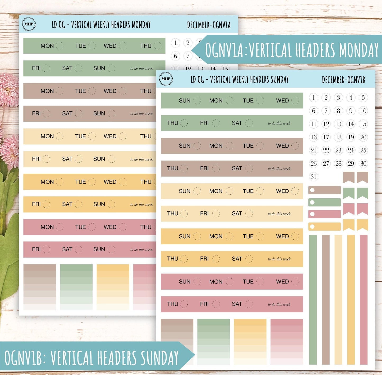 Neutral Color Stickers for Large size Horizontal & Vertical Laurel Denise Planner. (Formerly Original or Standar Size) DECEMBER || OGNDEC