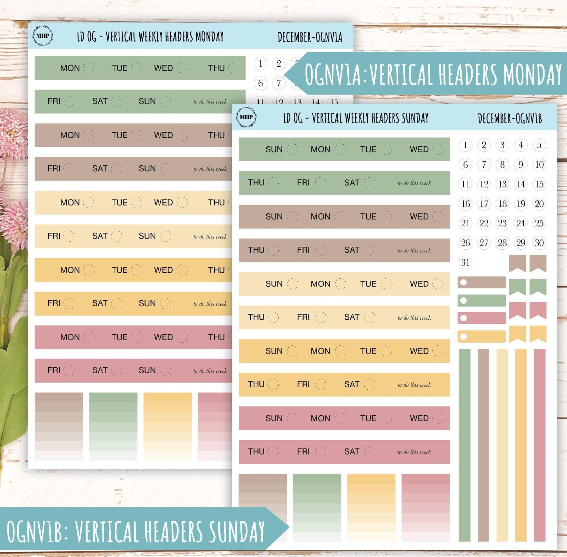 Neutral Color Stickers for Large size Horizontal & Vertical Laurel Denise Planner. (Formerly Original or Standar Size) DECEMBER || OGNDEC