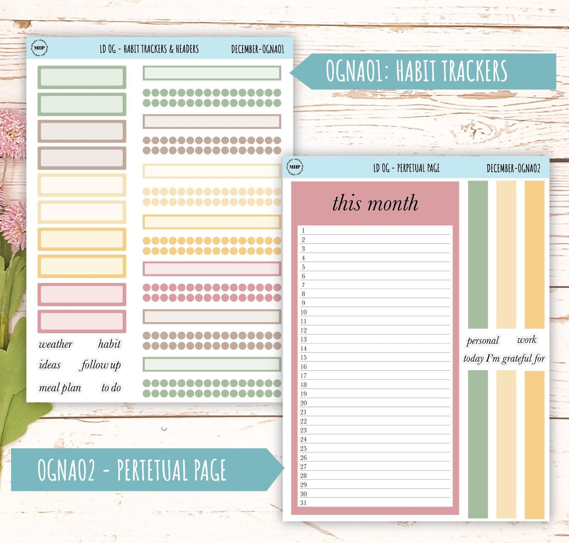Neutral Color Stickers for Large size Horizontal & Vertical Laurel Denise Planner. (Formerly Original or Standar Size) DECEMBER || OGNDEC