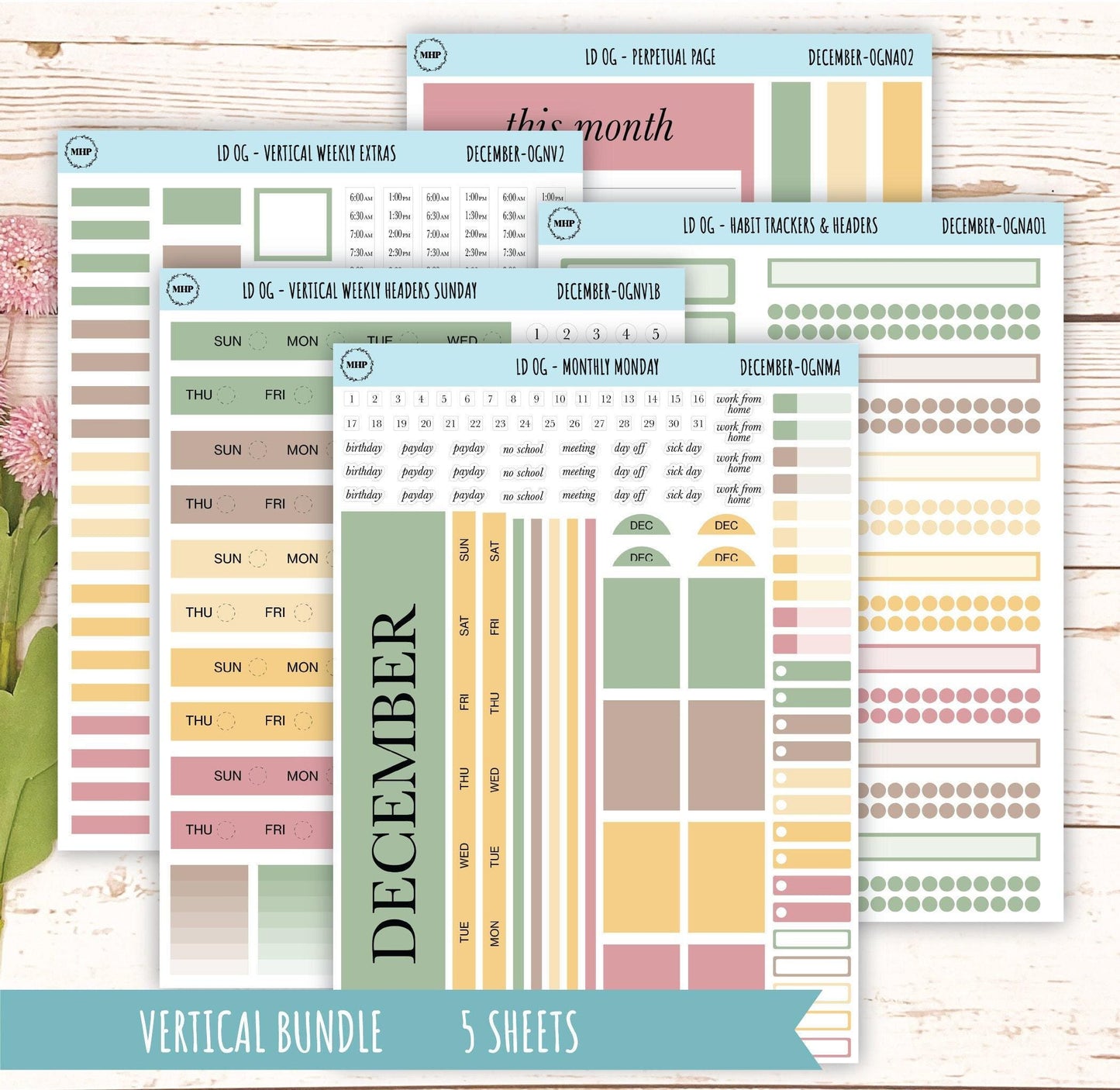Neutral Color Stickers for Large size Horizontal & Vertical Laurel Denise Planner. (Formerly Original or Standar Size) DECEMBER || OGNDEC