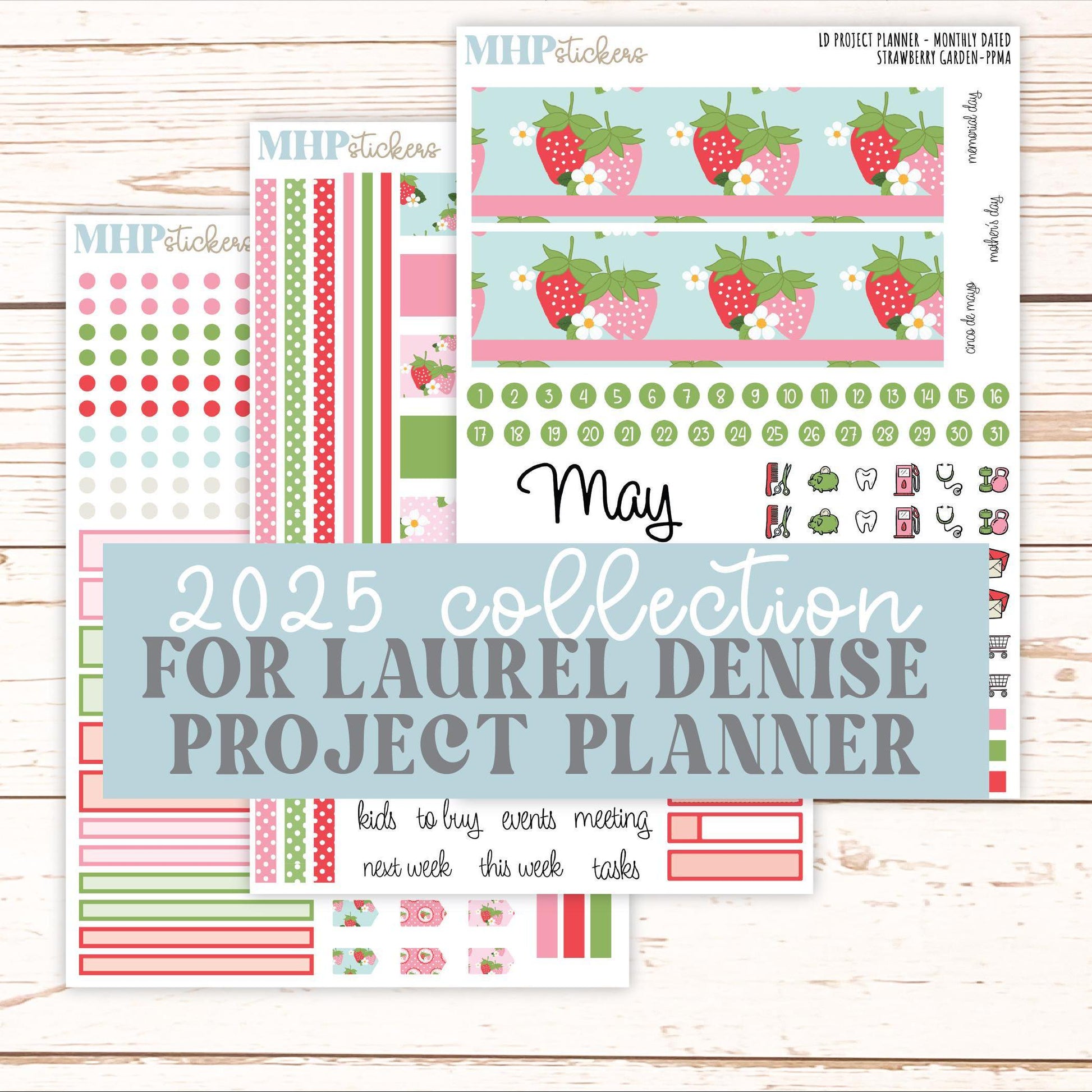 MAY Stickers for The Rose Large Laurel Denise Planner (Formerly Project Planner) "Strawberry Gardenr" || PPSG