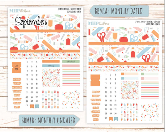 SEPTEMBER 2025 Stickers for The Mae & The Kristy Laurel Denise Planners ( Formerly Book Bound Planner) "School Days" || BB