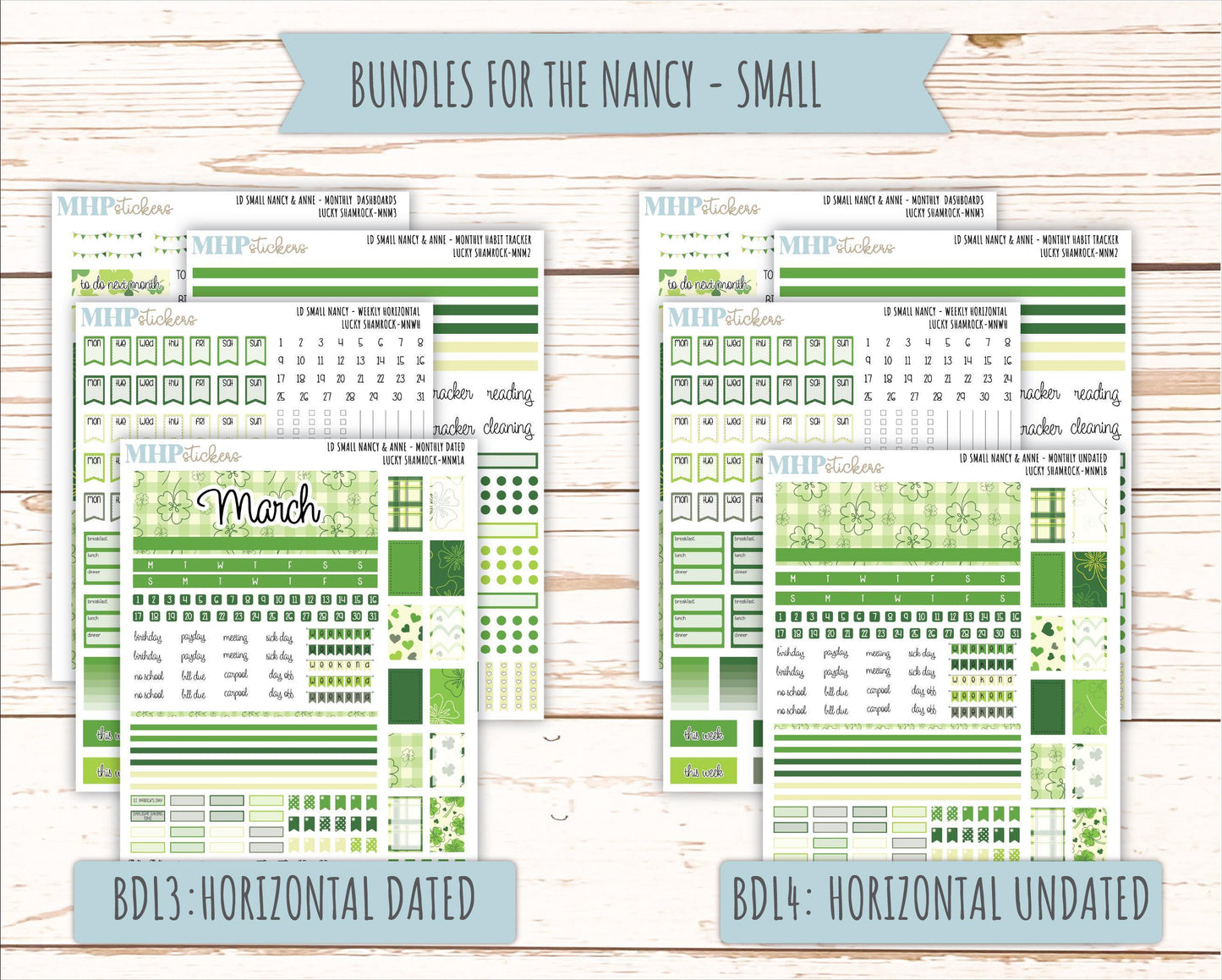 MARCH 2026 Stickers for Small Nancy & Anne Laurel Denise Planners. (Formerly Mini Planner) "Lucky Shamrock" || MN
