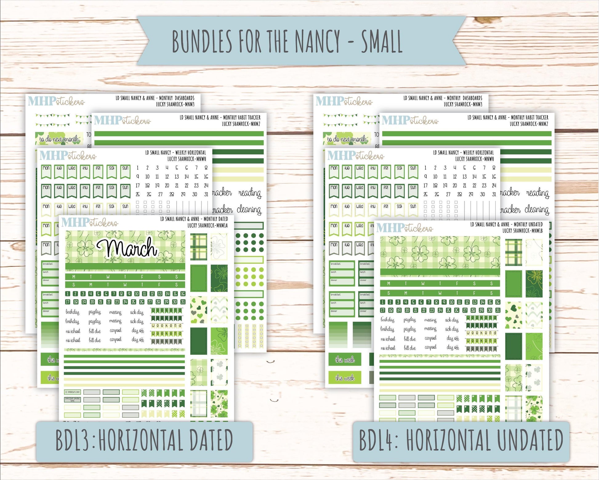 MARCH 2026 Stickers for Small Nancy & Anne Laurel Denise Planners. (Formerly Mini Planner) "Lucky Shamrock" || MN