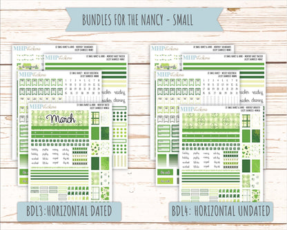 MARCH 2026 Stickers for Small Nancy & Anne Laurel Denise Planners. (Formerly Mini Planner) "Lucky Shamrock" || MN