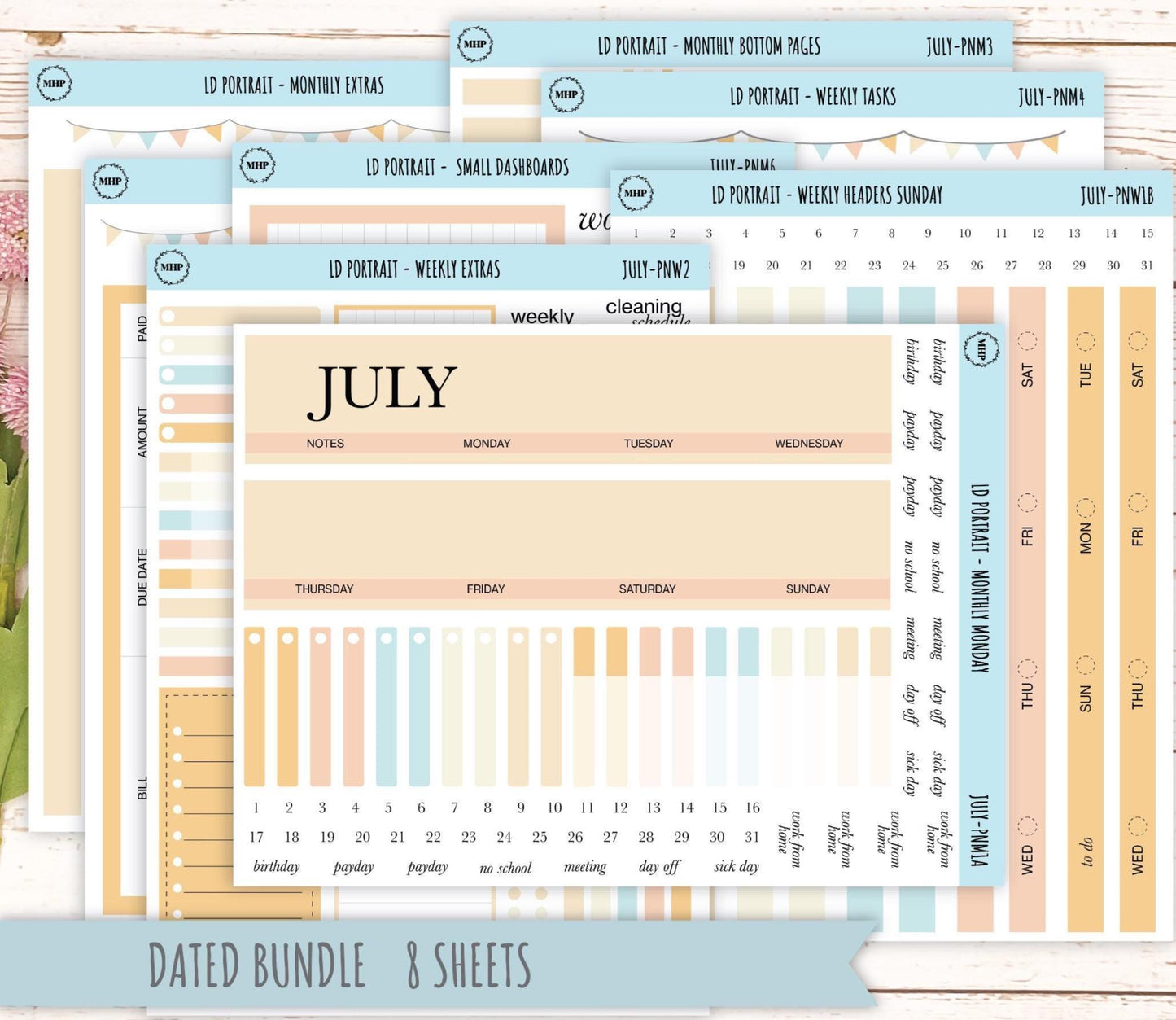 JULY Stickers for The Scout Laurel Denise Planner (formerly Portrait Planner). Neutral Color || PN