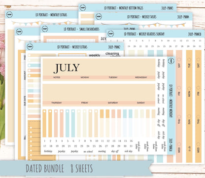 JULY Stickers for The Scout Laurel Denise Planner (formerly Portrait Planner). Neutral Color || PN