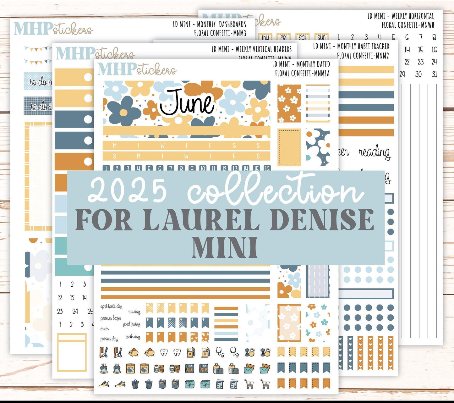 JUNE 2025 Stickers for Small Horizontal & Vertical Laurel Denise Planners. (Formerly Mini Planner) "Floral Confetti" || MNFC