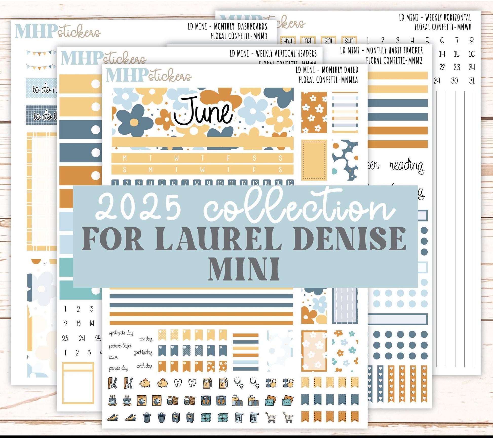 JUNE 2025 Stickers for Small Horizontal & Vertical Laurel Denise Planners. (Formerly Mini Planner) "Floral Confetti" || MNFC