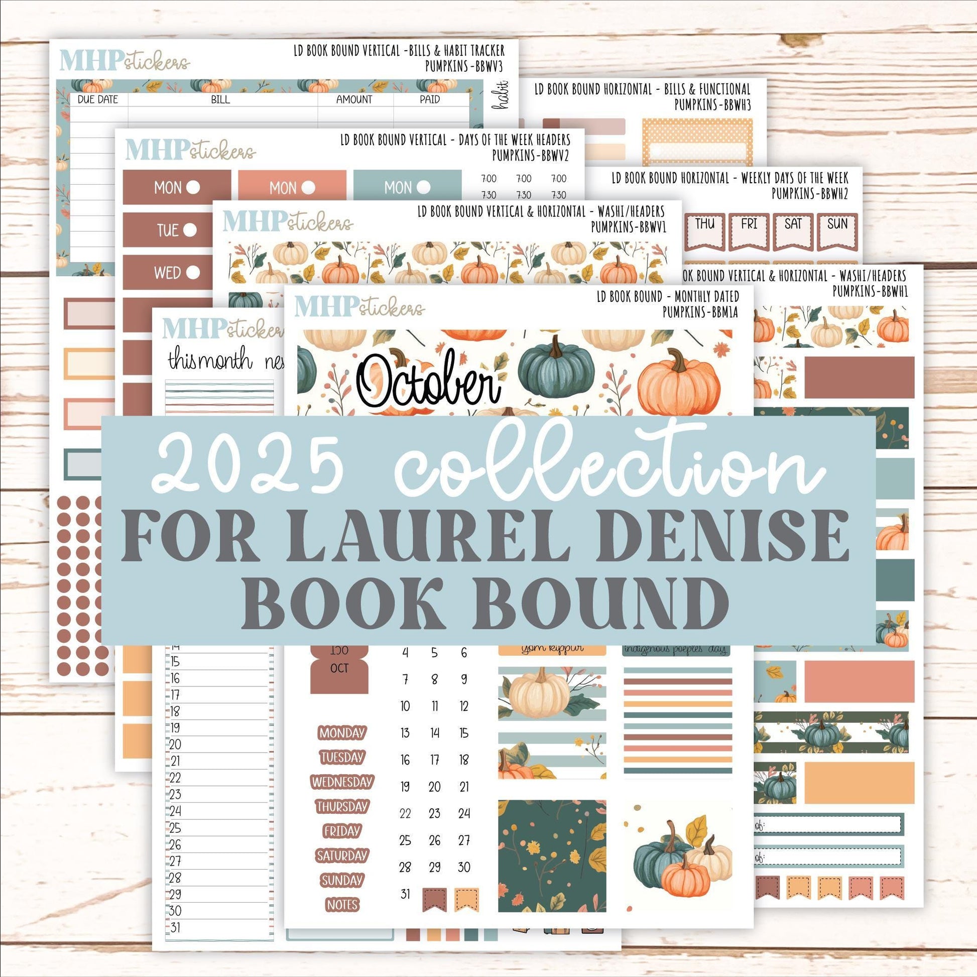 OCTOBER 2025 Stickers for The Mae & The Kristy Laurel Denise Planners ( Formerly Book Bound Planner) "Pumpkins" || BB