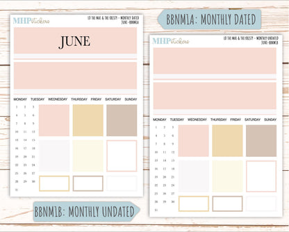 JUNE Stickers for The Mae & Kristy Laurel Denise Planners (formerly Book Bound Planner). Neutral Color || BBN