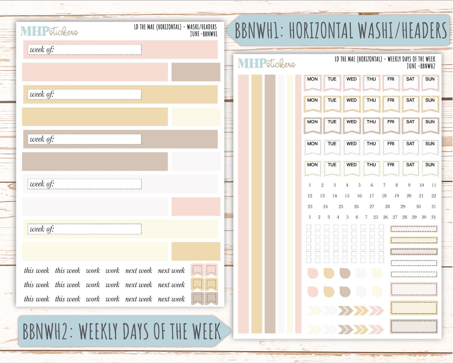JUNE Stickers for The Mae & Kristy Laurel Denise Planners (formerly Book Bound Planner). Neutral Color || BBN