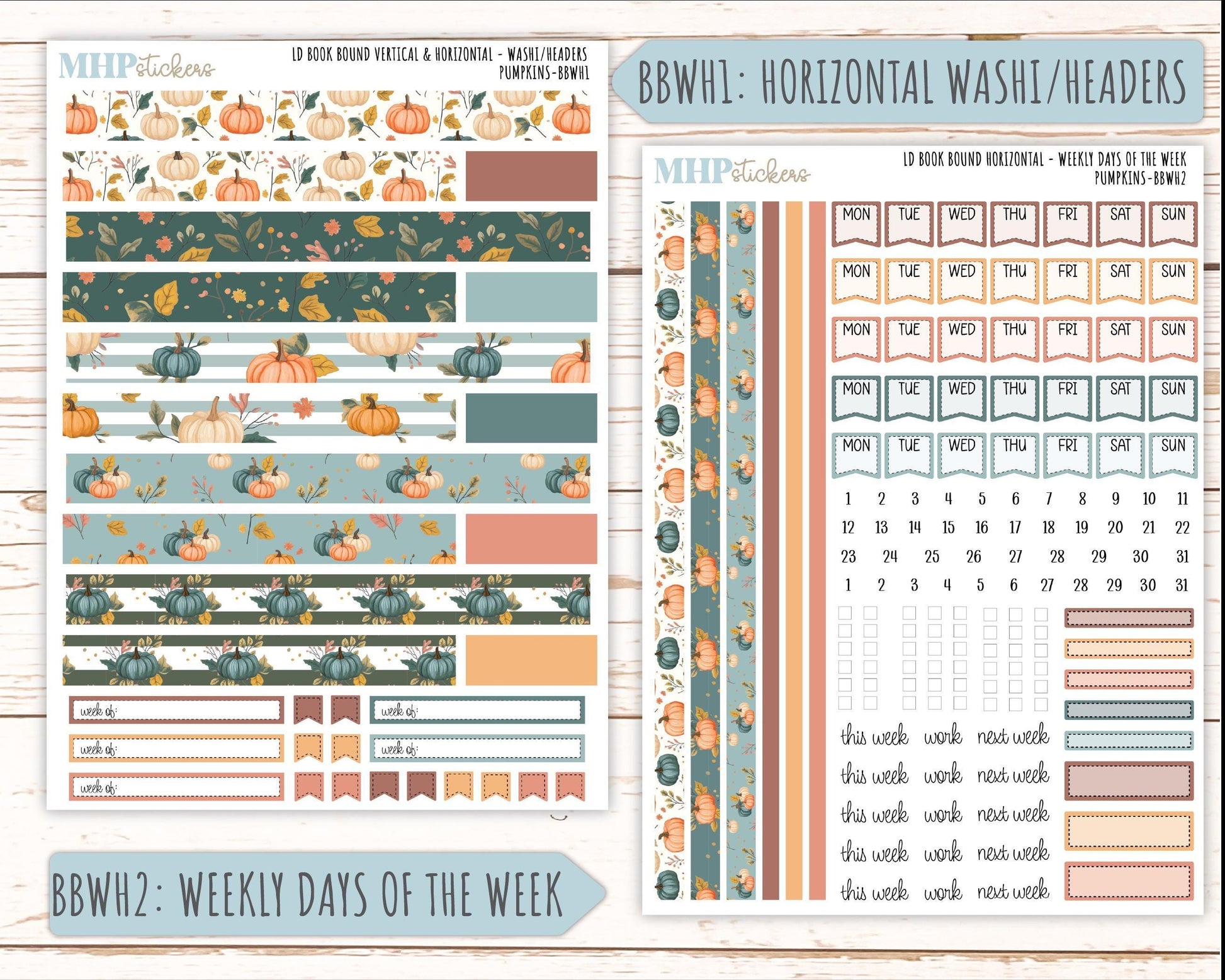 OCTOBER 2025 Stickers for The Mae & The Kristy Laurel Denise Planners ( Formerly Book Bound Planner) "Pumpkins" || BB