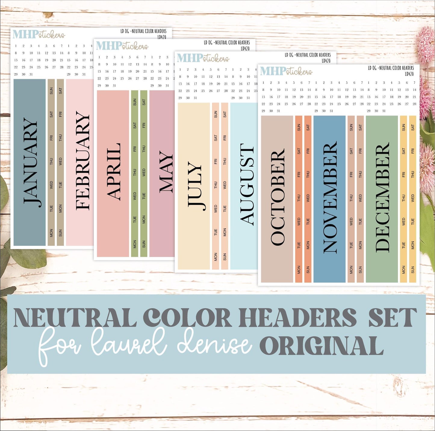 Neutral Color Monthly Headers Set for Laurel Denise Large || LD420