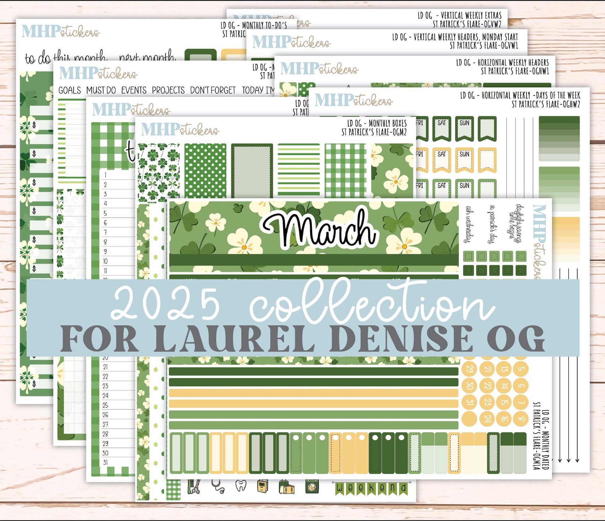 MARCH 2025 Stickers for Large size Horizontal & Vertical Laurel Denise Planners. (Formerly Original Size) "St Patrick's Flare" || OGSPF
