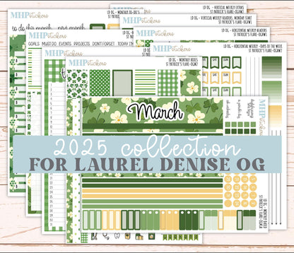 MARCH 2025 Stickers for Large size Horizontal & Vertical Laurel Denise Planners. (Formerly Original Size) "St Patrick's Flare" || OGSPF