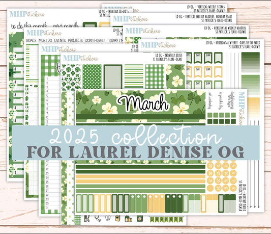 MARCH 2025 Stickers for Large size Horizontal & Vertical Laurel Denise Planners. (Formerly Original Size) "St Patrick's Flare" || OGSPF