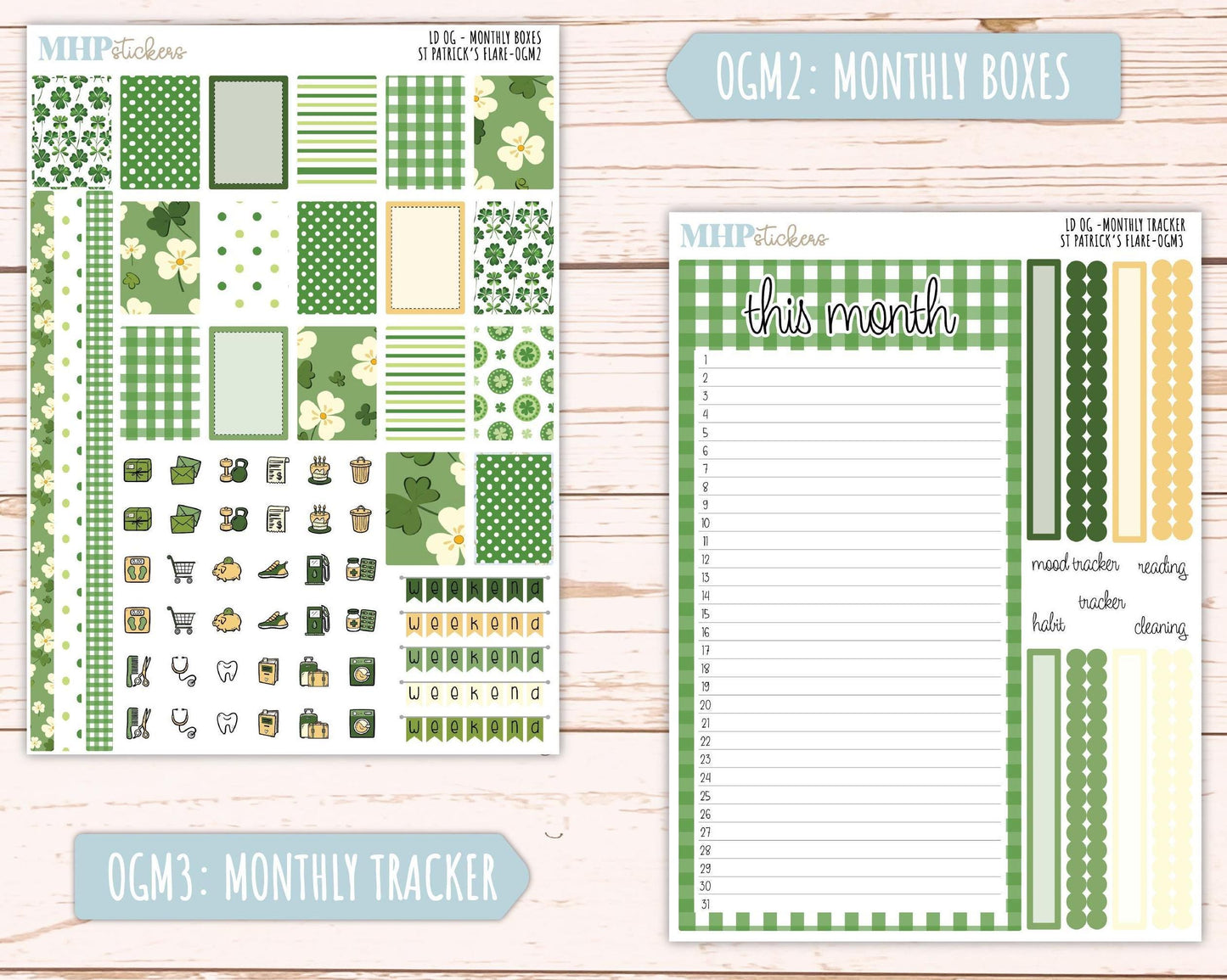 MARCH 2025 Stickers for Large size Horizontal & Vertical Laurel Denise Planners. (Formerly Original Size) "St Patrick's Flare" || OGSPF