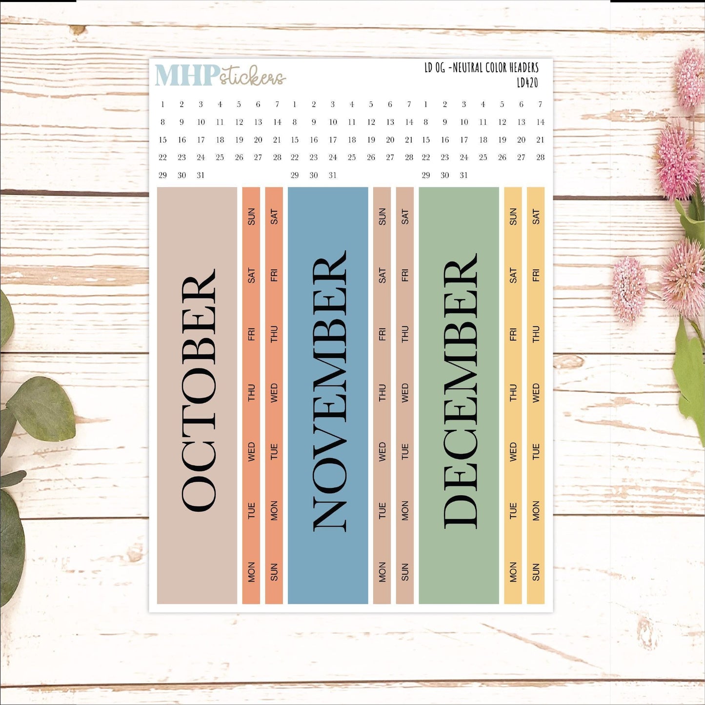 Neutral Color Monthly Headers Set for Laurel Denise Large || LD420