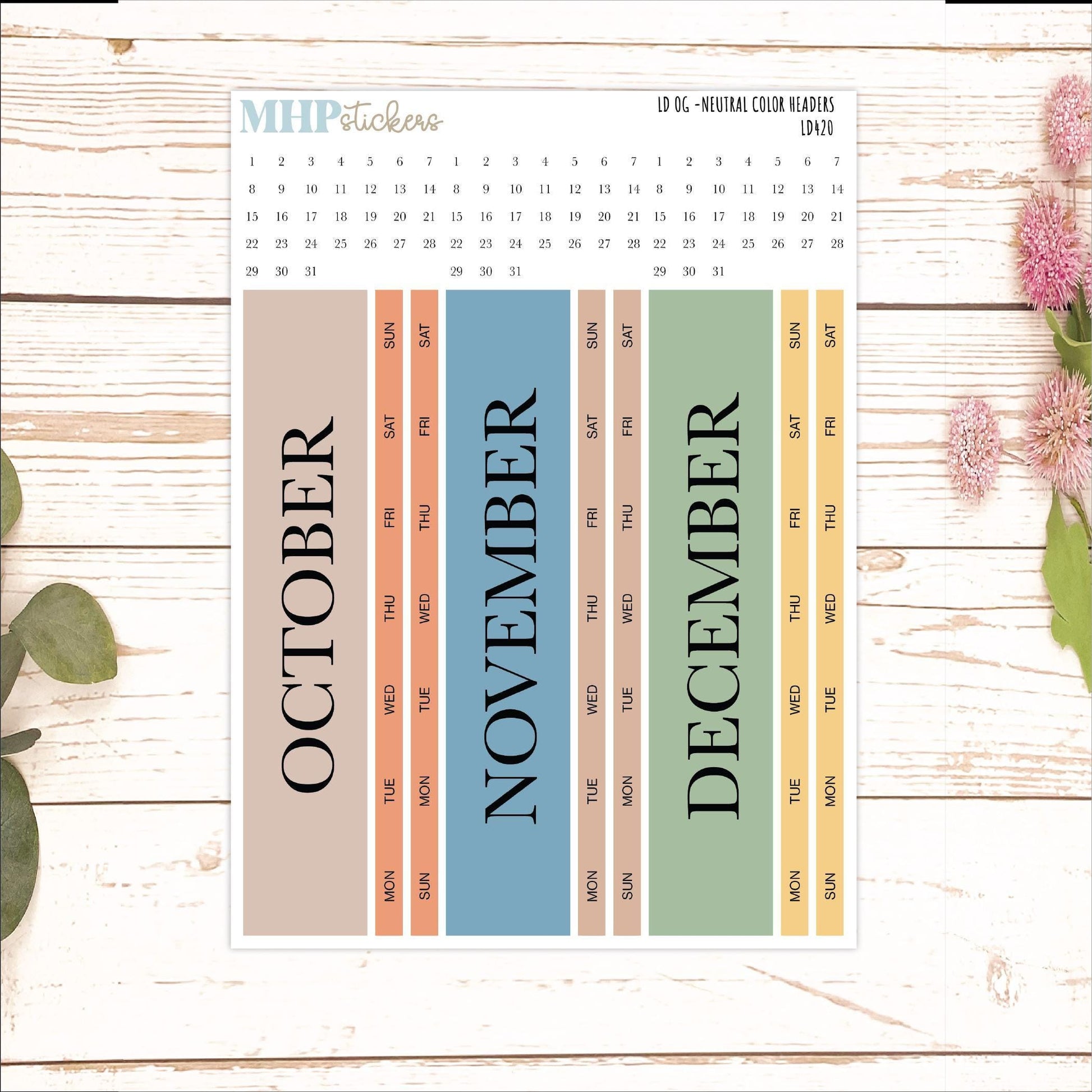 Neutral Color Monthly Headers Set for Laurel Denise Large || LD420