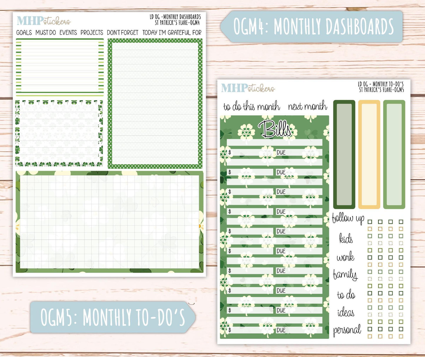 MARCH 2025 Stickers for Large size Horizontal & Vertical Laurel Denise Planners. (Formerly Original Size) "St Patrick's Flare" || OGSPF