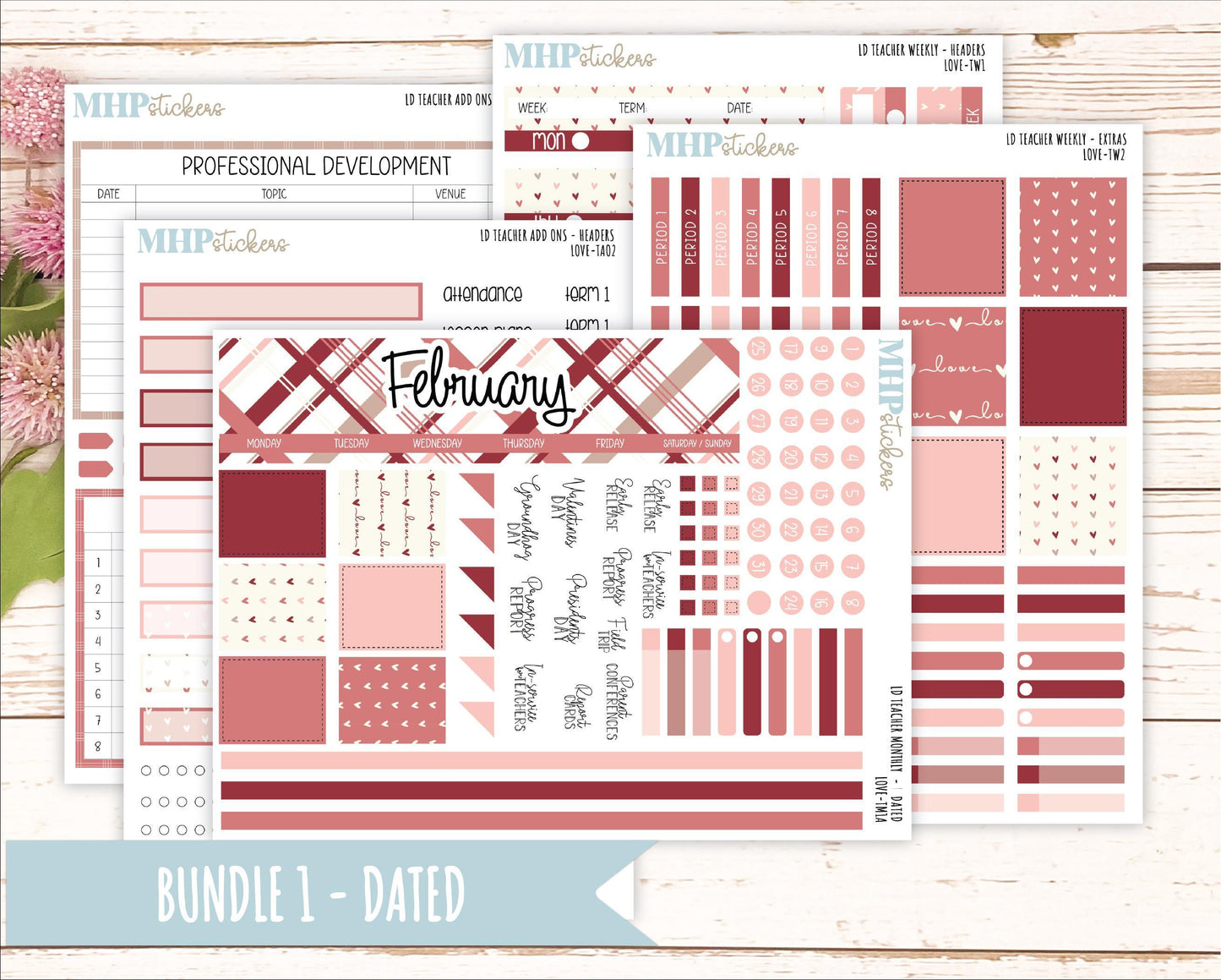 FEBRUARY Stickers for The Valerie Laurel Denise Planner (Formerly Teacher Planner) "LOVE" || TLV