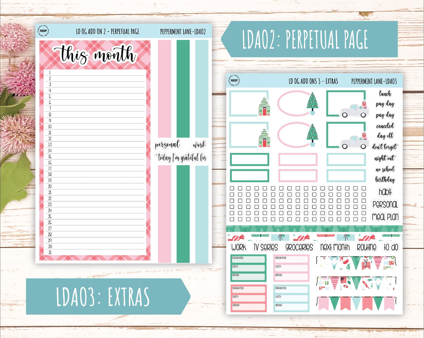 DECEMBER Stickers for Large size Horizontal & Vertical Laurel Denise Planner. (Formerly Original or Standar Size) "Peppermint Lane" || OGPL