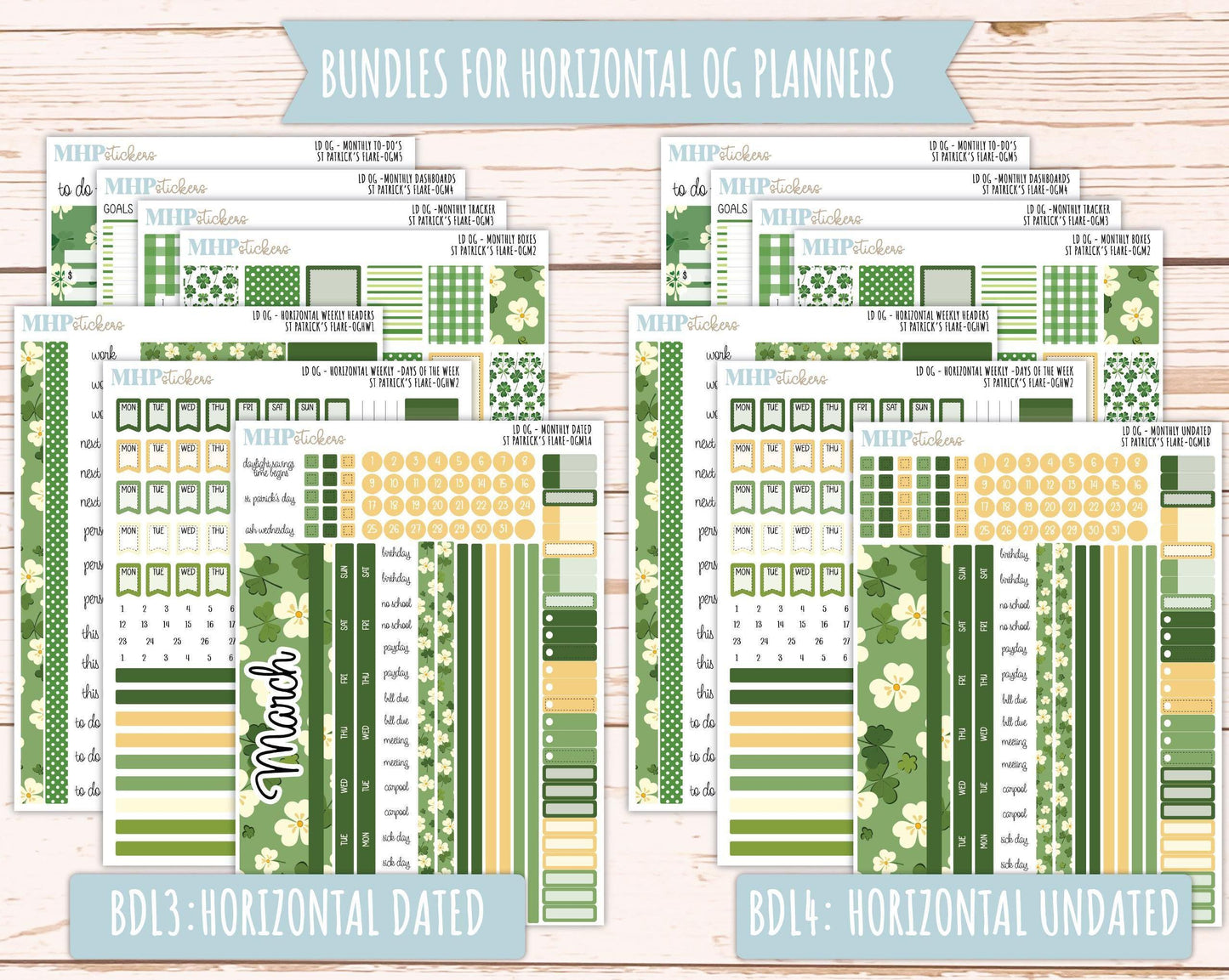 MARCH 2025 Stickers for Large size Horizontal & Vertical Laurel Denise Planners. (Formerly Original Size) "St Patrick's Flare" || OGSPF