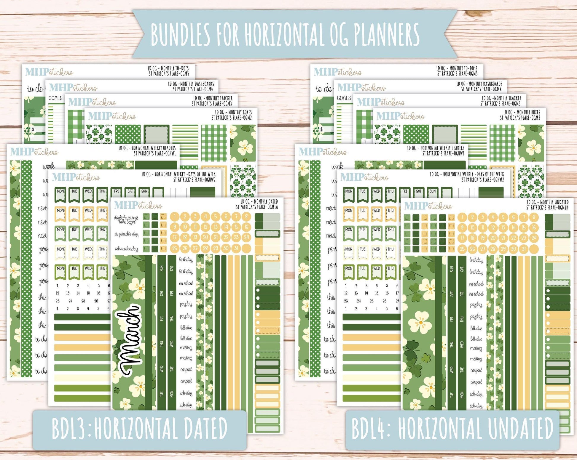 MARCH 2025 Stickers for Large size Horizontal & Vertical Laurel Denise Planners. (Formerly Original Size) "St Patrick's Flare" || OGSPF