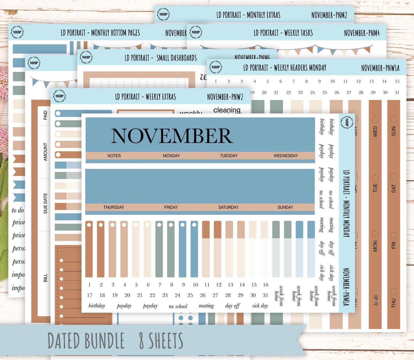 NOVEMBER Stickers for The Scout Laurel Denise Planner (formerly Portrait Planner). Neutral Color || PN