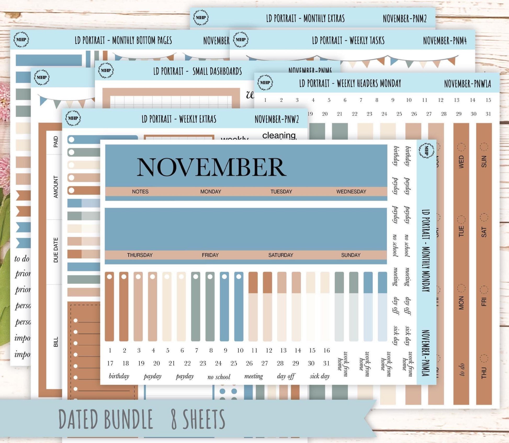 NOVEMBER Stickers for The Scout Laurel Denise Planner (formerly Portrait Planner). Neutral Color || PN
