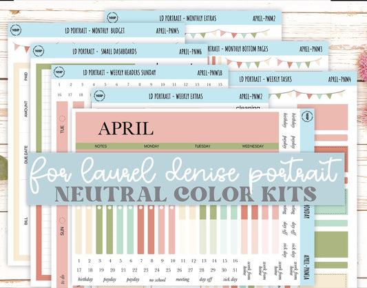 APRIL Stickers for The Scout Laurel Denise Planner (formerly Portrait Planner). Neutral Color || PN-APR