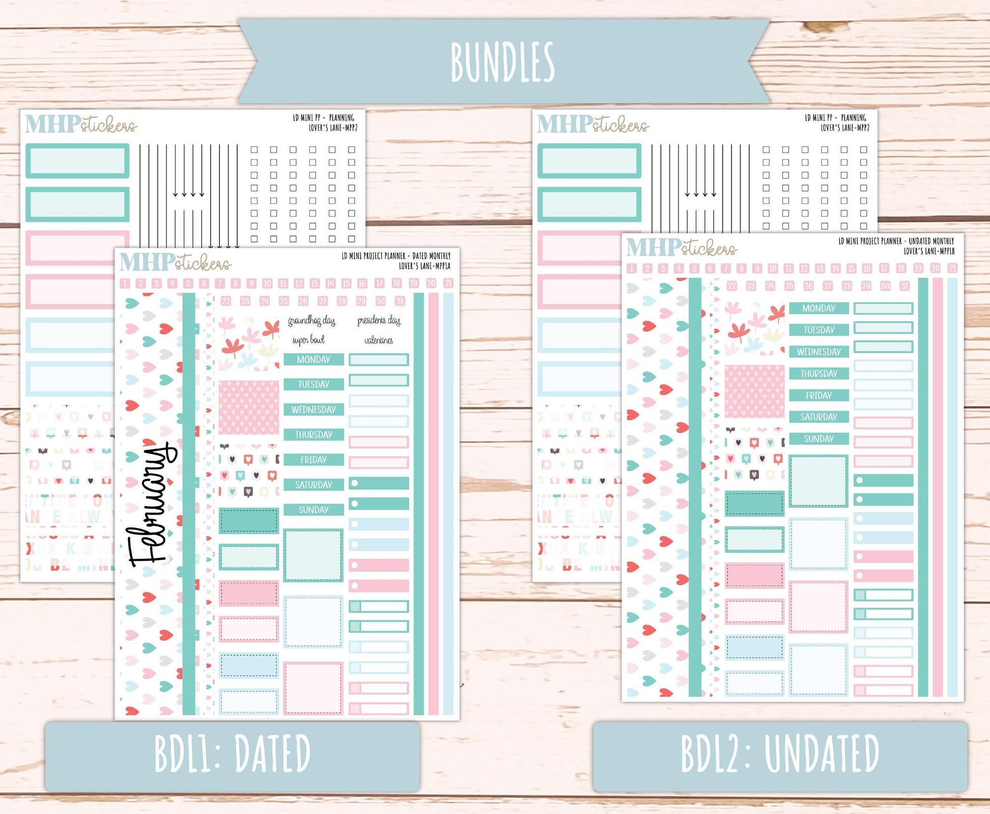 FEBRUARY 2025 Stickers for The Rose Small Laurel Denise Planner (Formerly Mini Project Planner) "Lover's Lane" || MPPLL