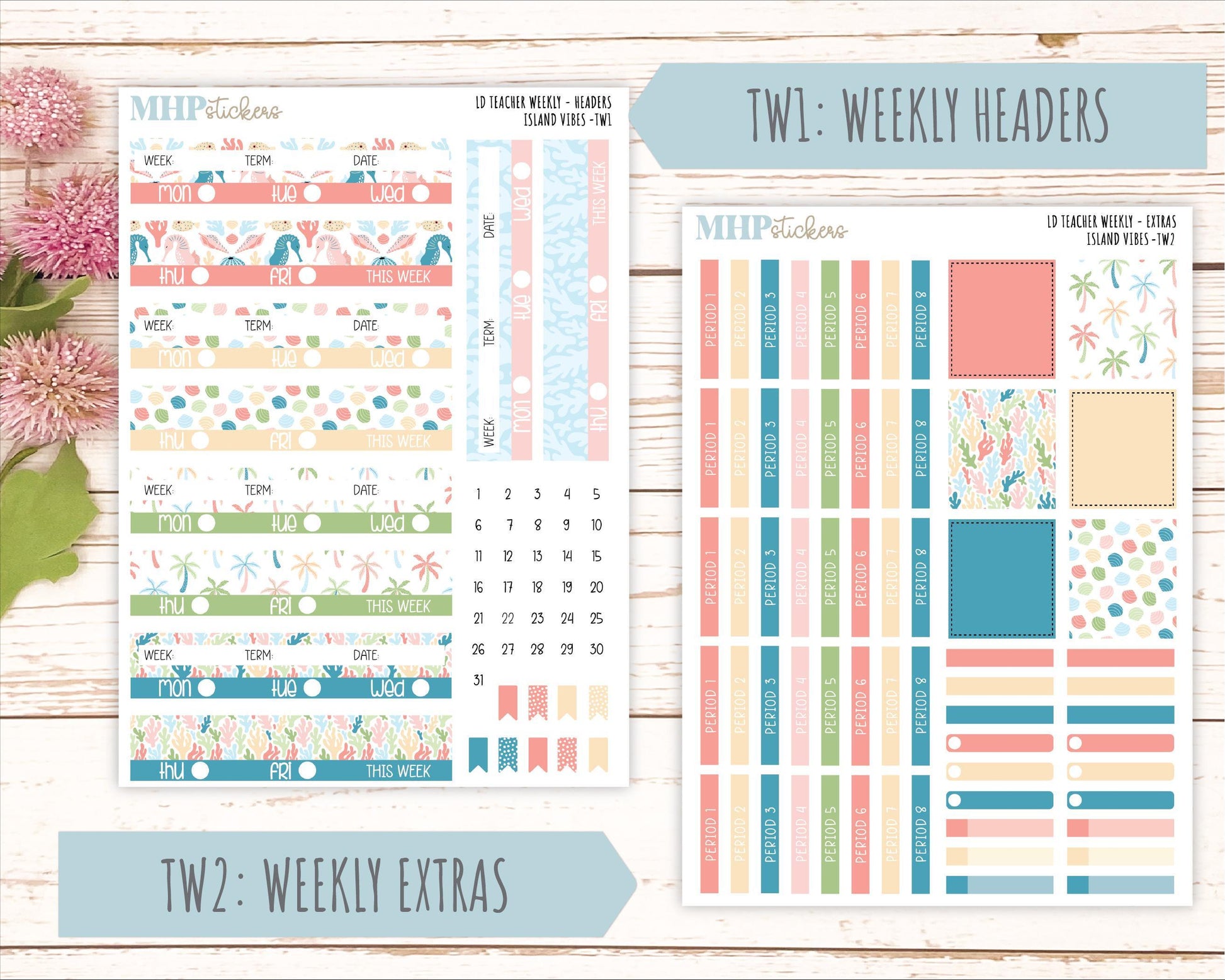 AUGUST Stickers for The Valerie Laurel Denise Planner (Formerly Teacher Planner) "Island Vibes" || TCIV