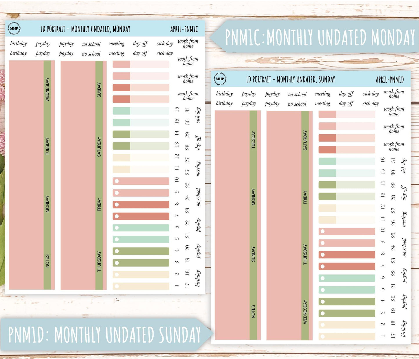 APRIL Stickers for The Scout Laurel Denise Planner (formerly Portrait Planner). Neutral Color || PN-APR