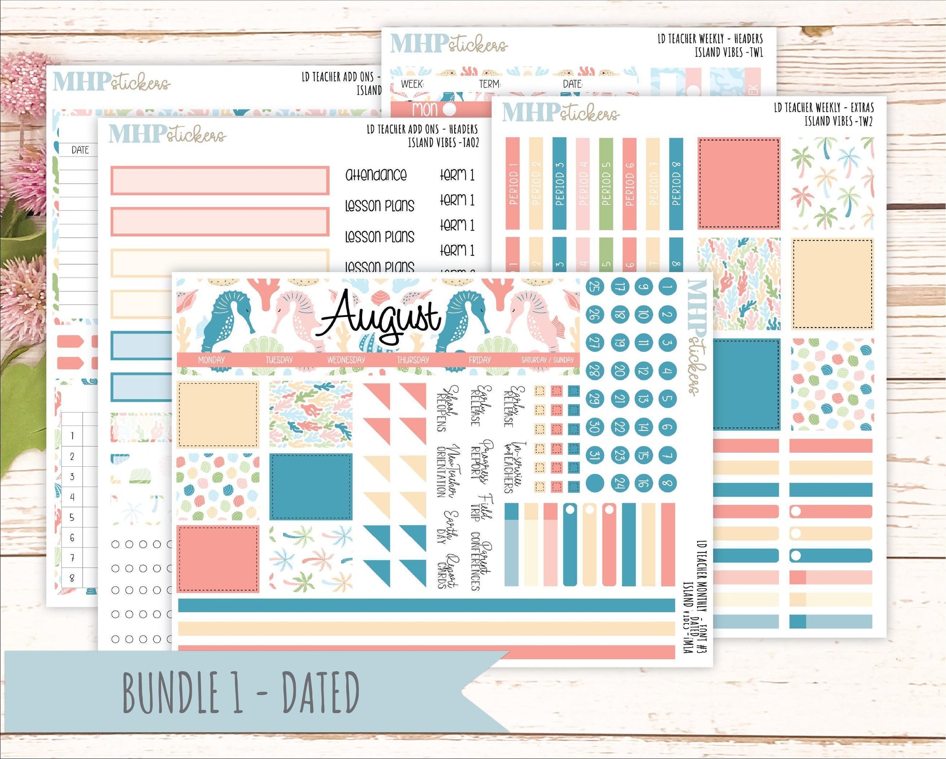 AUGUST Stickers for The Valerie Laurel Denise Planner (Formerly Teacher Planner) "Island Vibes" || TCIV