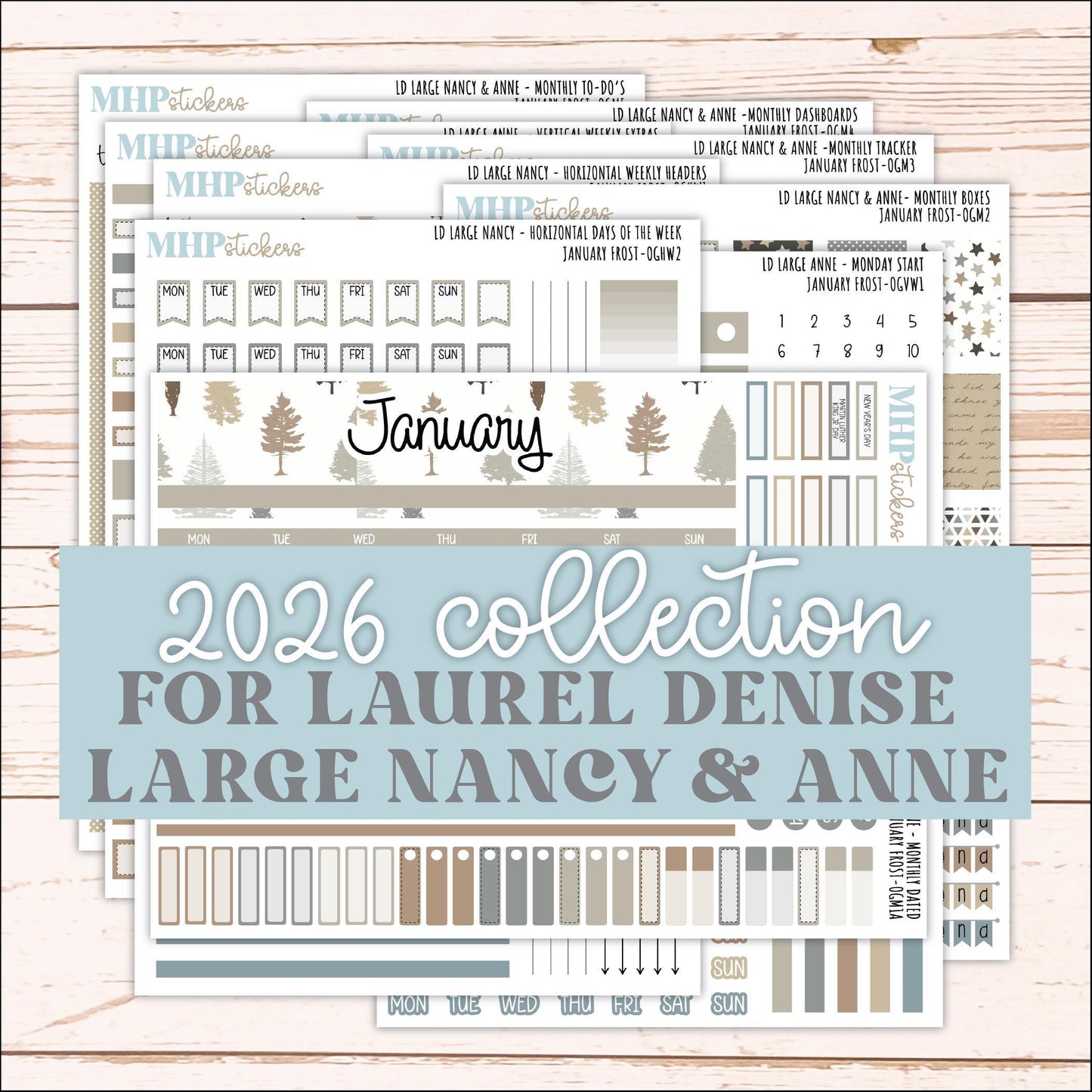 JANUARY 2026 Stickers for Large Nancy & Anne Planners (Formerly Original Size). For Laurel Denise Planners. "January Frost" || OG