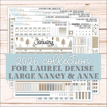 JANUARY 2026 Stickers for Large Nancy & Anne Planners (Formerly Original Size). For Laurel Denise Planners. "January Frost" || OG