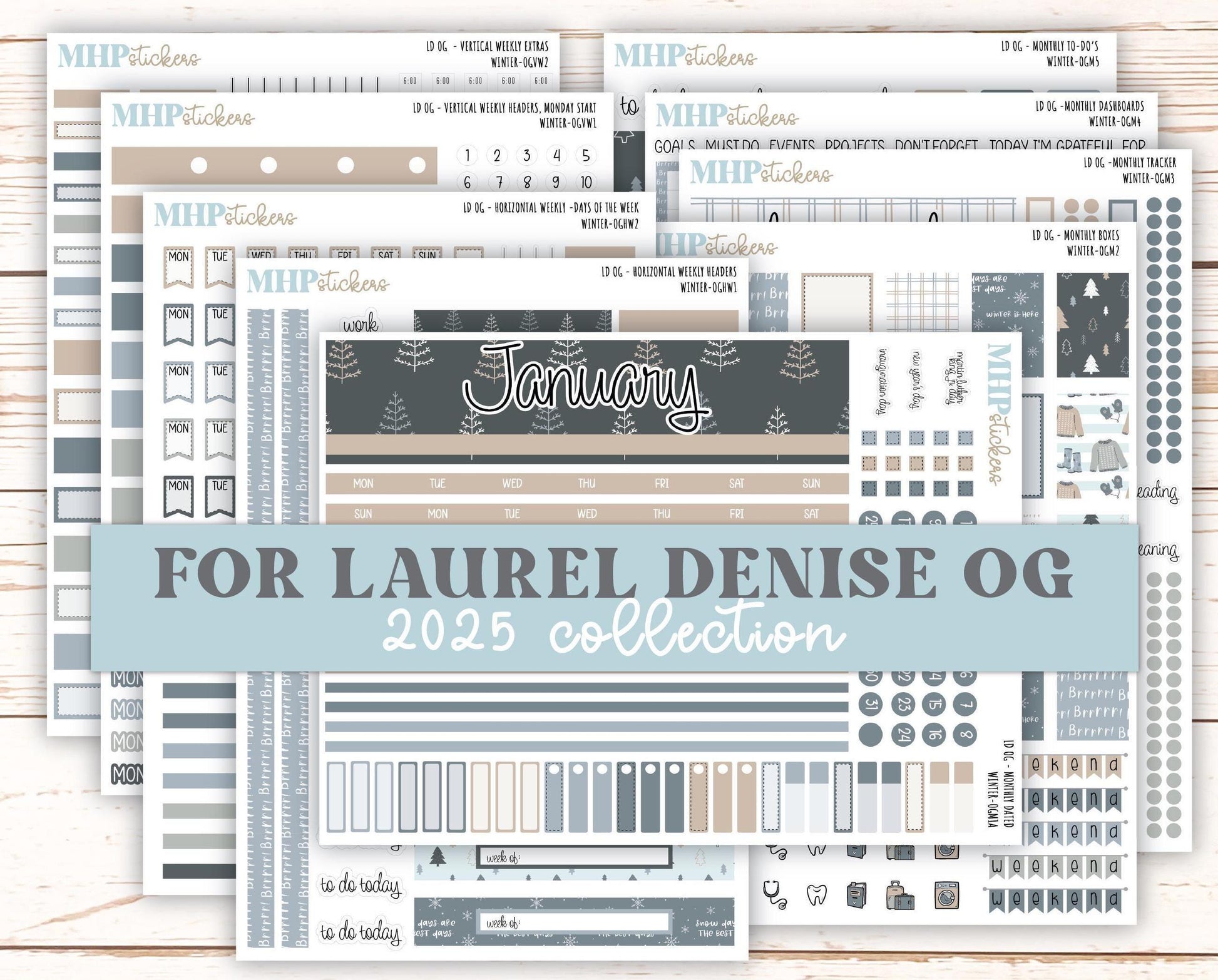JANUARY 2025 Stickers for Large size Horizontal & Vertical Laurel Denise Planner. (Formerly Original or Standar Size) "Winter" || OGW