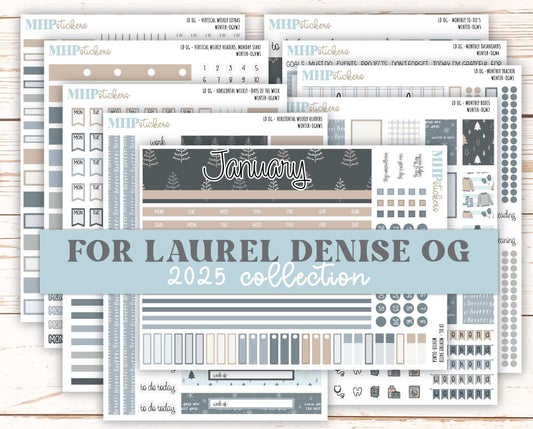JANUARY 2025 Stickers for Large size Horizontal & Vertical Laurel Denise Planner. (Formerly Original or Standar Size) "Winter" || OGW
