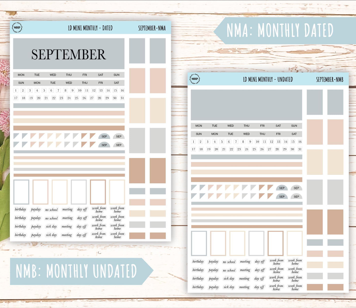 SEPTEMBER Neutral Color Stickers for small Laurel Denise Planners || NSEP